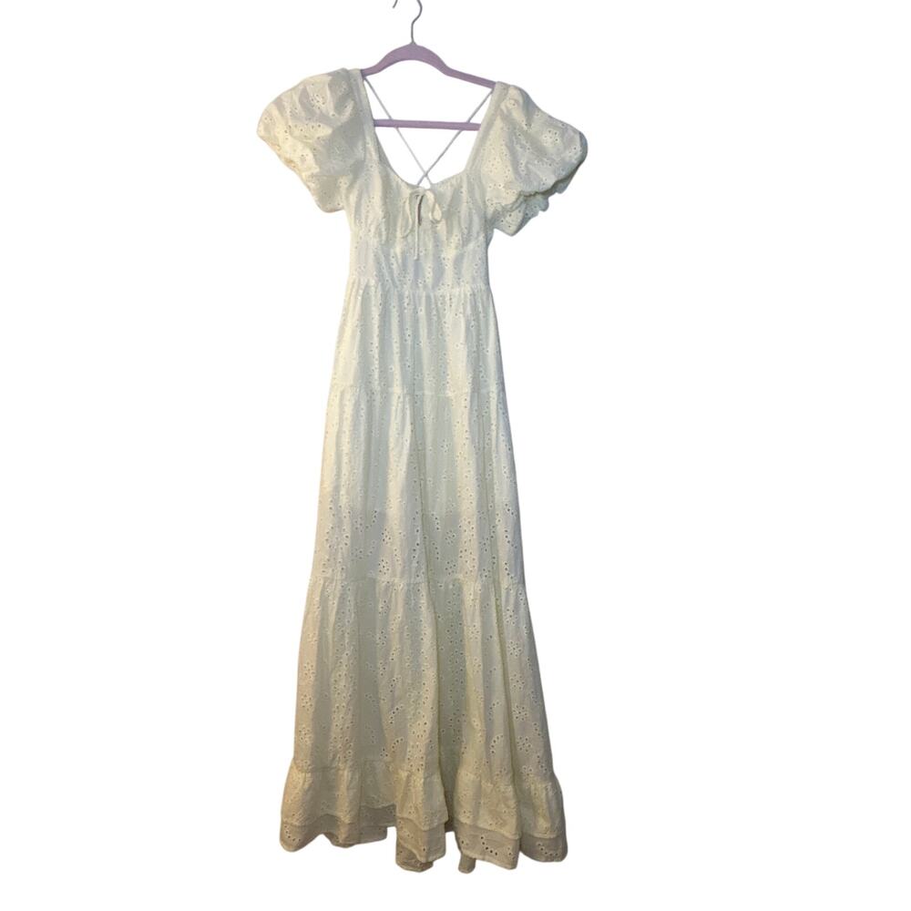 The Vintage Shop Brissa Yellow Eyelet Maxi Dress Size S Tiered